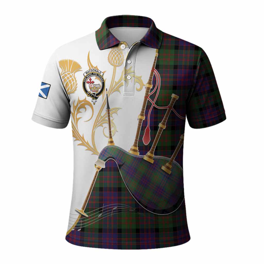 MacDonald (McDonald) Tartan Family Crest Polo Shirt Bagpipes with Scottish Thistle