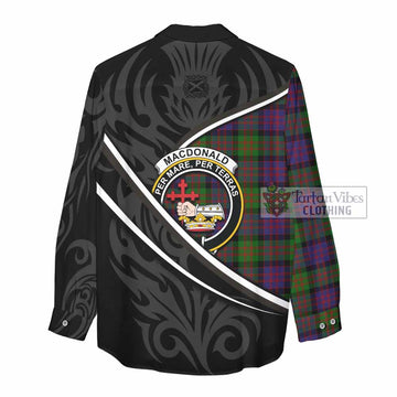 MacDonald (McDonald) Tartan Family Crest Women Casual Shirt Celtic Scottish Thistle Floral - Tartan Vibes Clothing