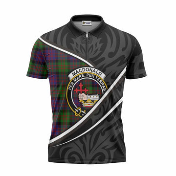 MacDonald (McDonald) Tartan Family Crest Zipper Polo Shirt Celtic Scottish Thistle Floral