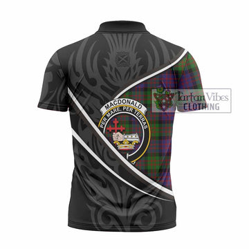 MacDonald (McDonald) Tartan Family Crest Zipper Polo Shirt Celtic Scottish Thistle Floral