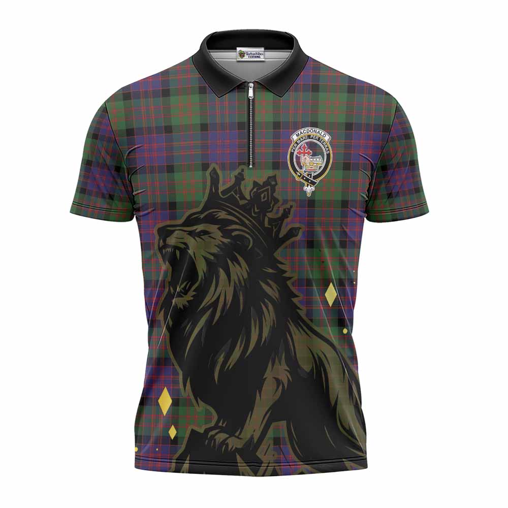MacDonald (McDonald) Tartan Family Crest Zipper Polo Shirt Crowned Lion Roaring