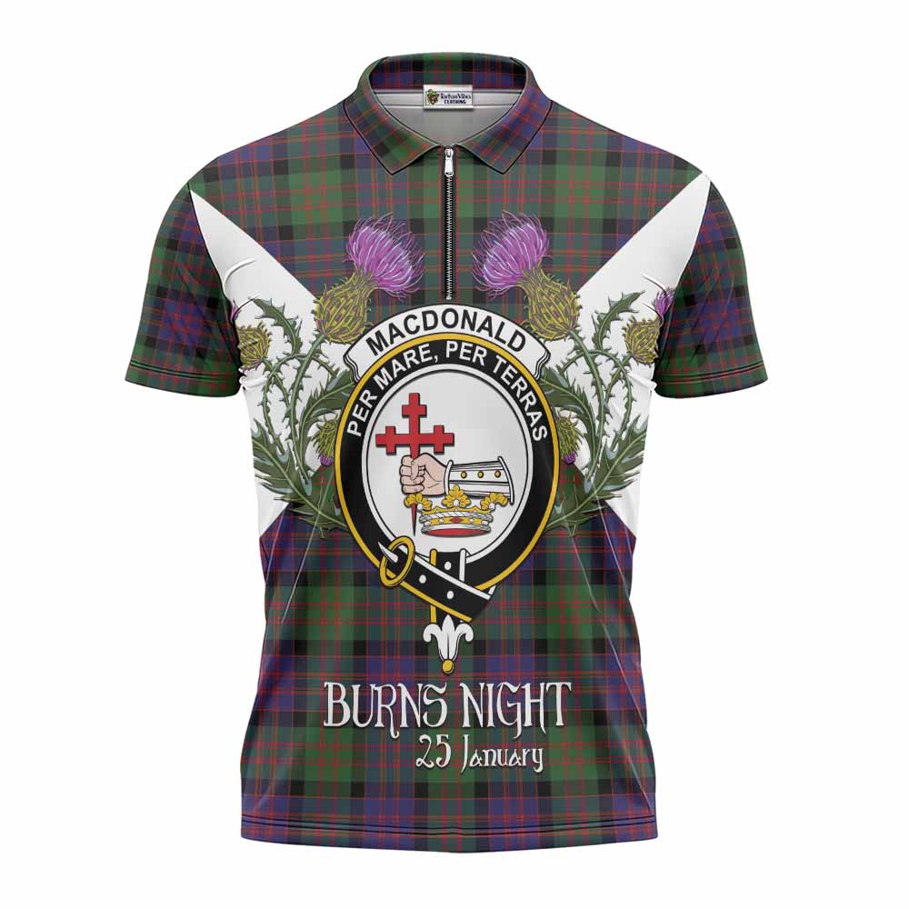 MacDonald (McDonald) Tartan Family Crest Zipper Polo Shirt Scottish Burns Night Thistle Floral