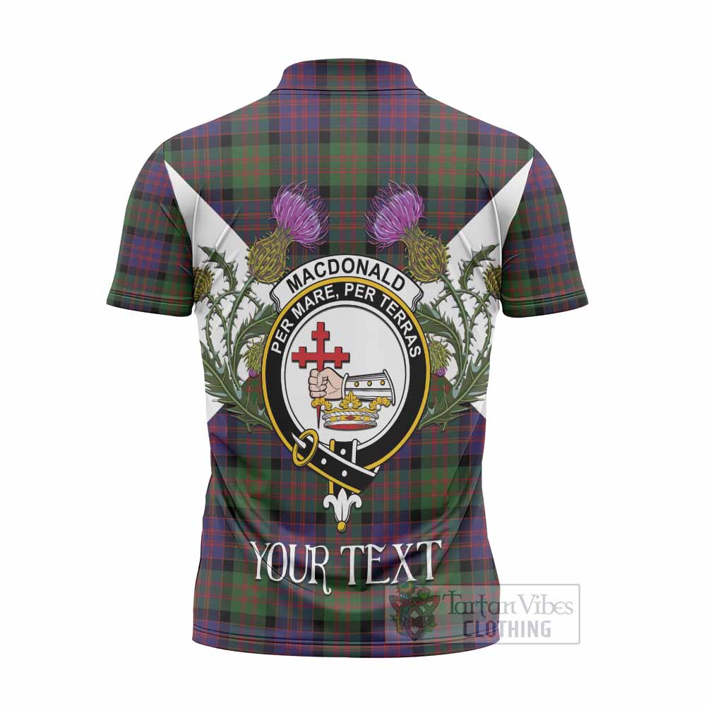 MacDonald (McDonald) Tartan Family Crest Zipper Polo Shirt Scottish Burns Night Thistle Floral