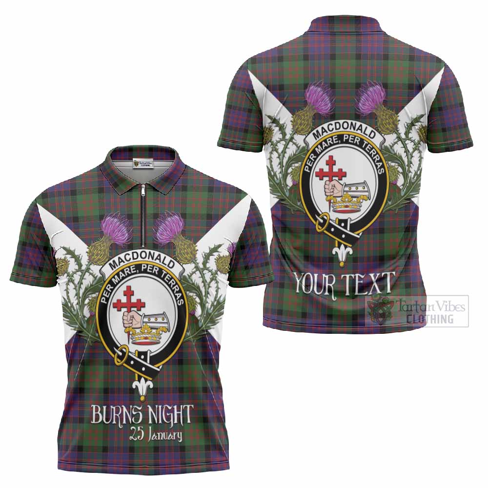 MacDonald (McDonald) Tartan Family Crest Zipper Polo Shirt Scottish Burns Night Thistle Floral