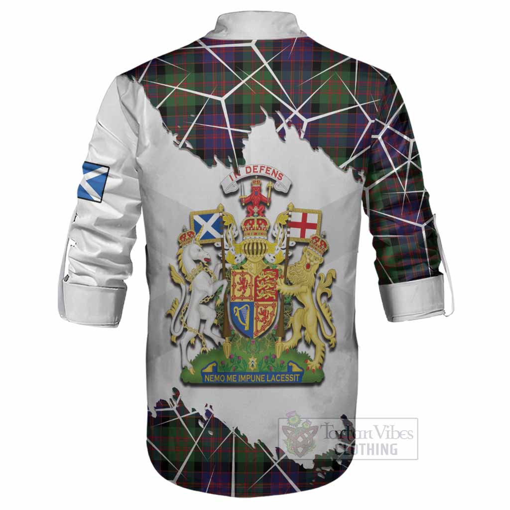 MacDonald (McDonald) Tartan Ghillie Shirt with Family Crest and Lion Rampant Grunge Style