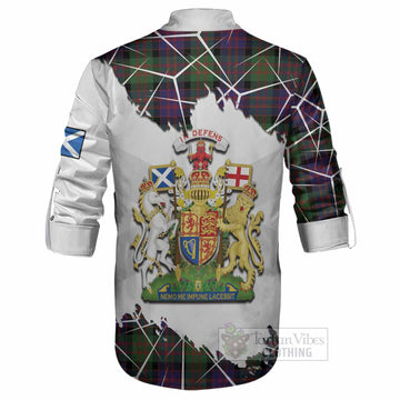 MacDonald (McDonald) Tartan Ghillie Shirt with Family Crest and Lion Rampant Grunge Style