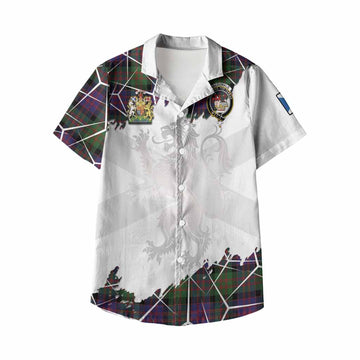 MacDonald (McDonald) Tartan Kid Hawaiian Shirt with Family Crest and Lion Rampant Grunge Style