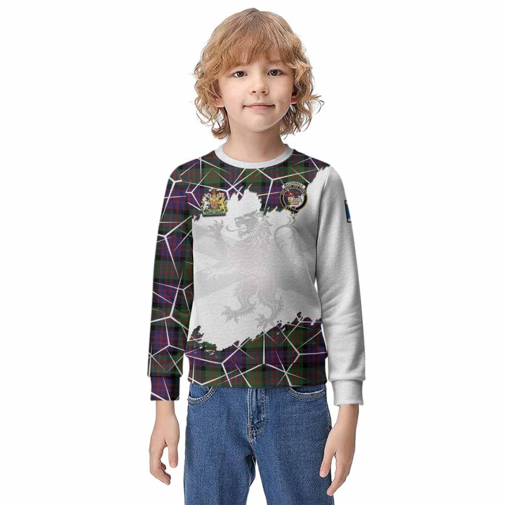 MacDonald (McDonald) Tartan Kid Knitted Sweatshirt with Family Crest and Lion Rampant Grunge Style