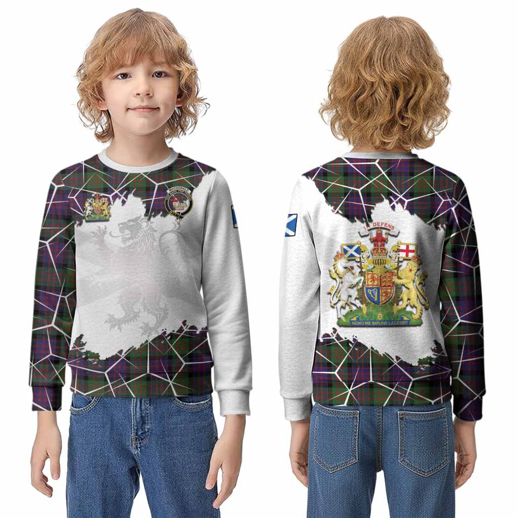 MacDonald (McDonald) Tartan Kid Knitted Sweatshirt with Family Crest and Lion Rampant Grunge Style
