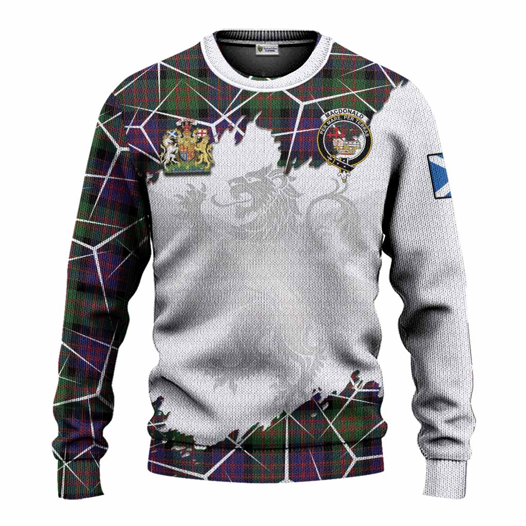 MacDonald (McDonald) Tartan Knitted Sweater with Family Crest and Lion Rampant Grunge Style