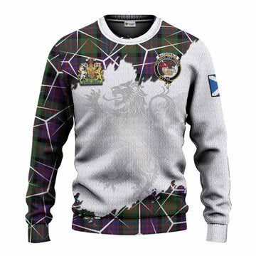 MacDonald (McDonald) Tartan Knitted Sweater with Family Crest and Lion Rampant Grunge Style