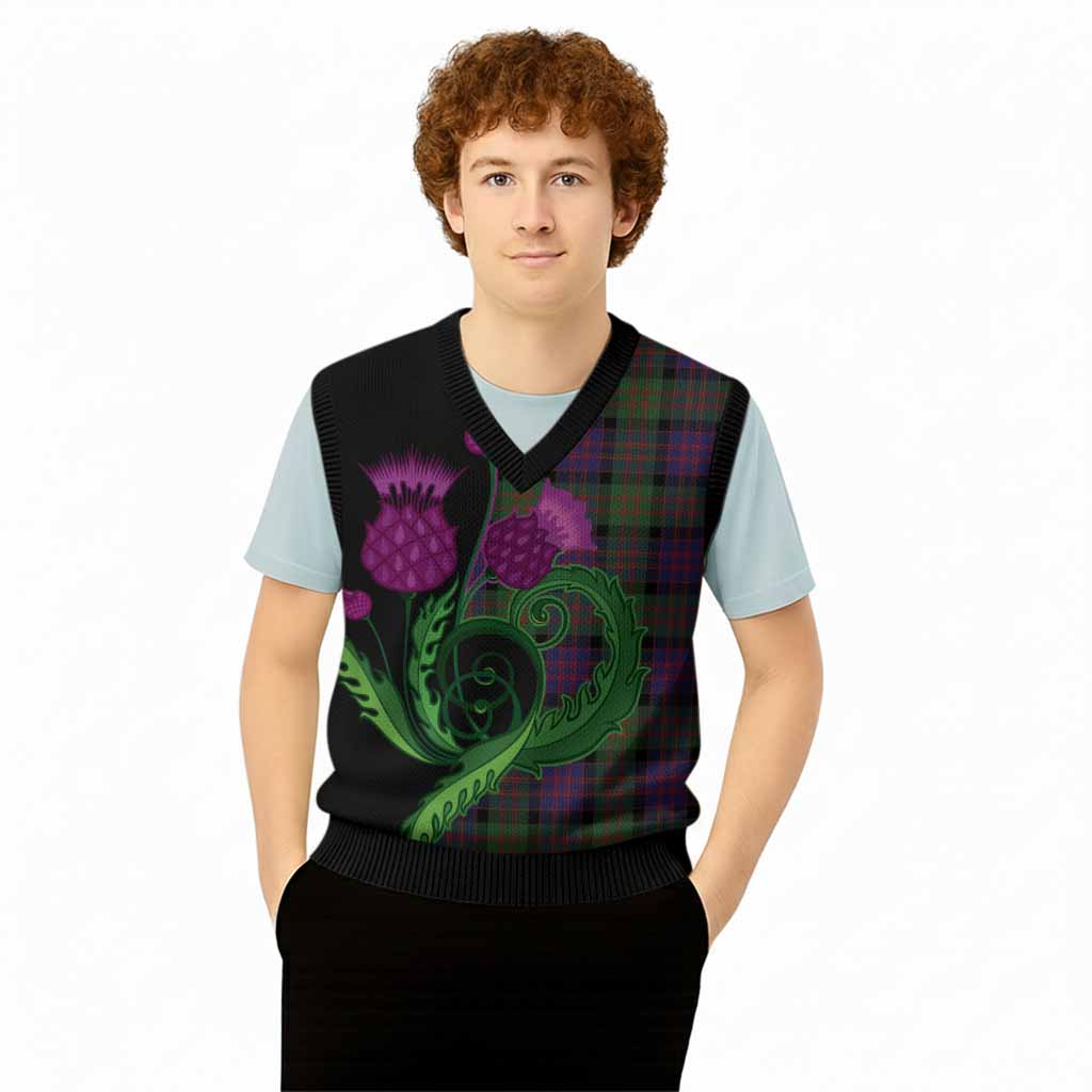 MacDonald (McDonald) Tartan Knitted V-Neck Vest Traditional Scottish Thistle