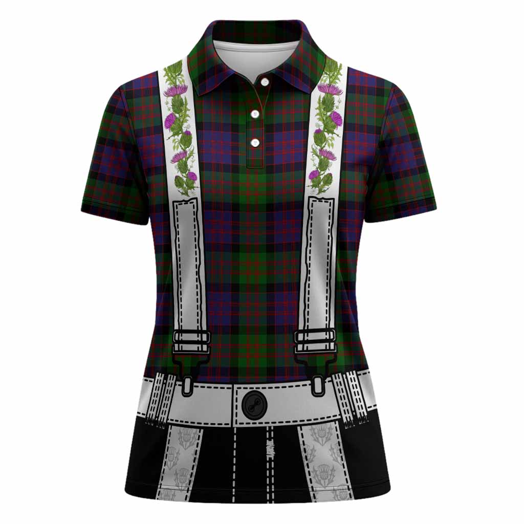 MacDonald (McDonald) Tartan Lederhosen Costume Women Polo Shirt Scotland Thistle Floral
