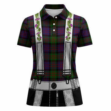 MacDonald (McDonald) Tartan Lederhosen Costume Women Polo Shirt Scotland Thistle Floral