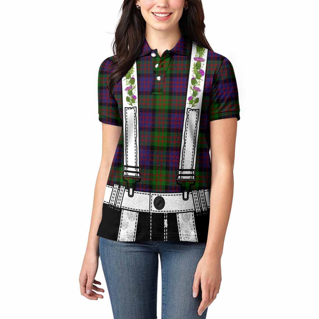 MacDonald (McDonald) Tartan Lederhosen Costume Women Polo Shirt Scotland Thistle Floral