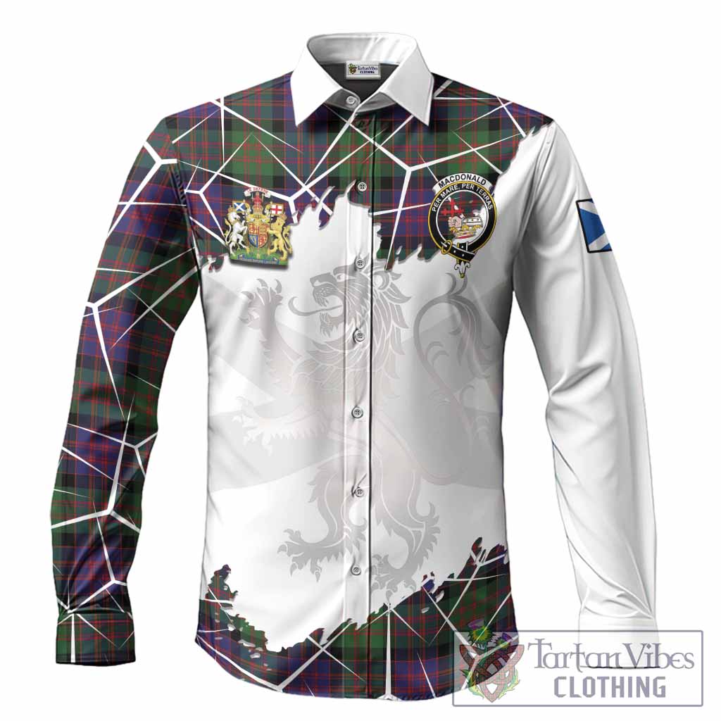 MacDonald (McDonald) Tartan Long Sleeve Button Shirts with Family Crest and Lion Rampant Grunge Style