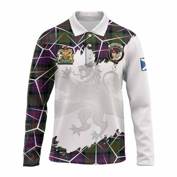 MacDonald (McDonald) Tartan Long Sleeve Polo Shirt with Family Crest and Lion Rampant Grunge Style