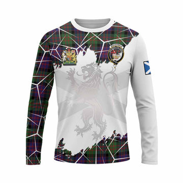 MacDonald (McDonald) Tartan Long Sleeve T-Shirt with Family Crest and Lion Rampant Grunge Style