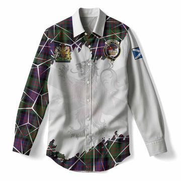 MacDonald (McDonald) Tartan Women Casual Shirt with Family Crest and Lion Rampant Grunge Style
