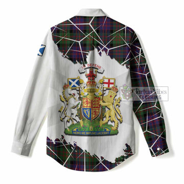 MacDonald (McDonald) Tartan Women Casual Shirt with Family Crest and Lion Rampant Grunge Style