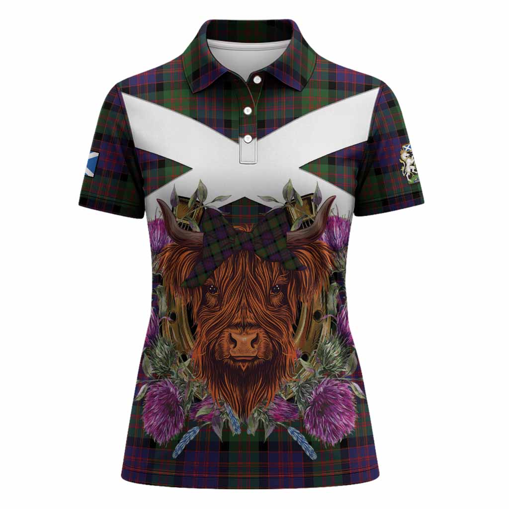 MacDonald (McDonald) Tartan Women Polo Shirt Scottish Thistle Heilan Coo