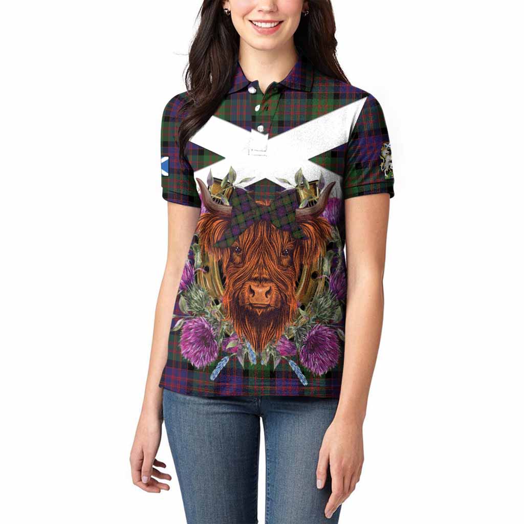 MacDonald (McDonald) Tartan Women Polo Shirt Scottish Thistle Heilan Coo