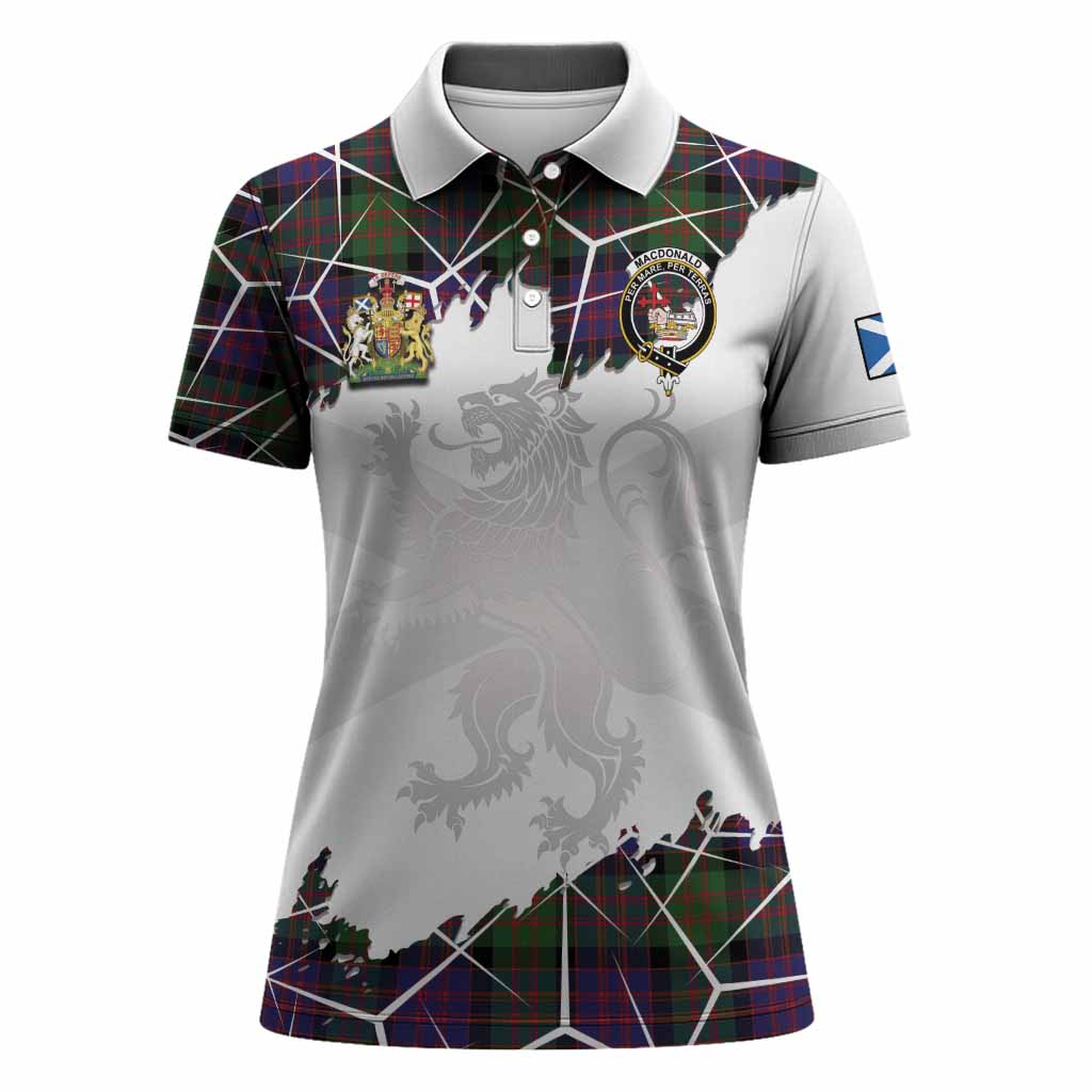 MacDonald (McDonald) Tartan Women Polo Shirt with Family Crest and Lion Rampant Grunge Style