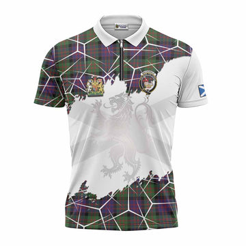 MacDonald (McDonald) Tartan Zipper Polo Shirt with Family Crest and Lion Rampant Grunge Style