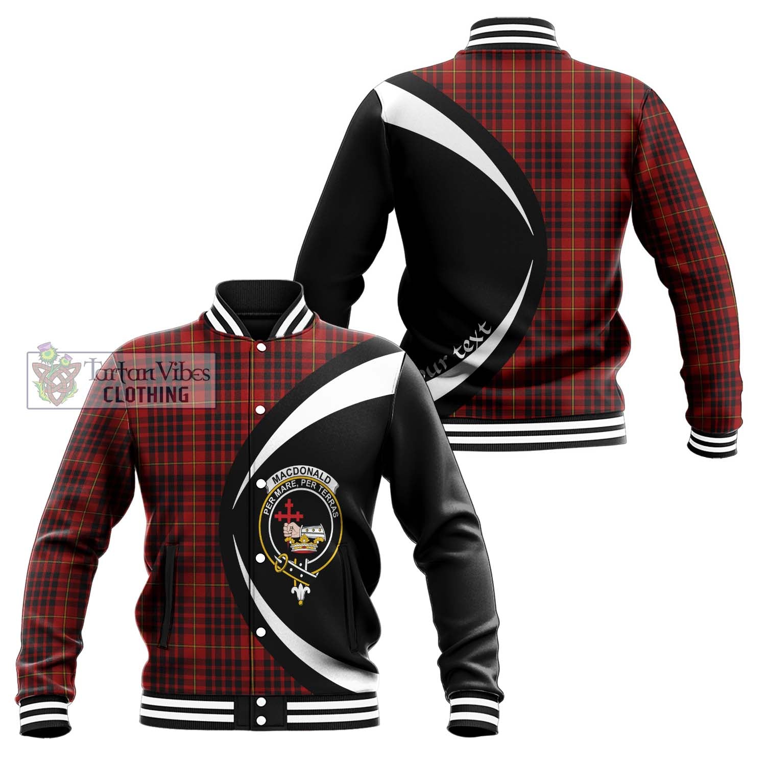 MacDonald of Ardnamurchan Tartan Baseball Jacket with Family Crest Circle Style Unisex - Tartan Vibes Clothing