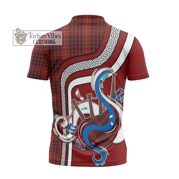 MacDonald of Ardnamurchan Tartan Zipper Polo Shirt with Epic Bagpipe Style - Tartanvibesclothing Shop