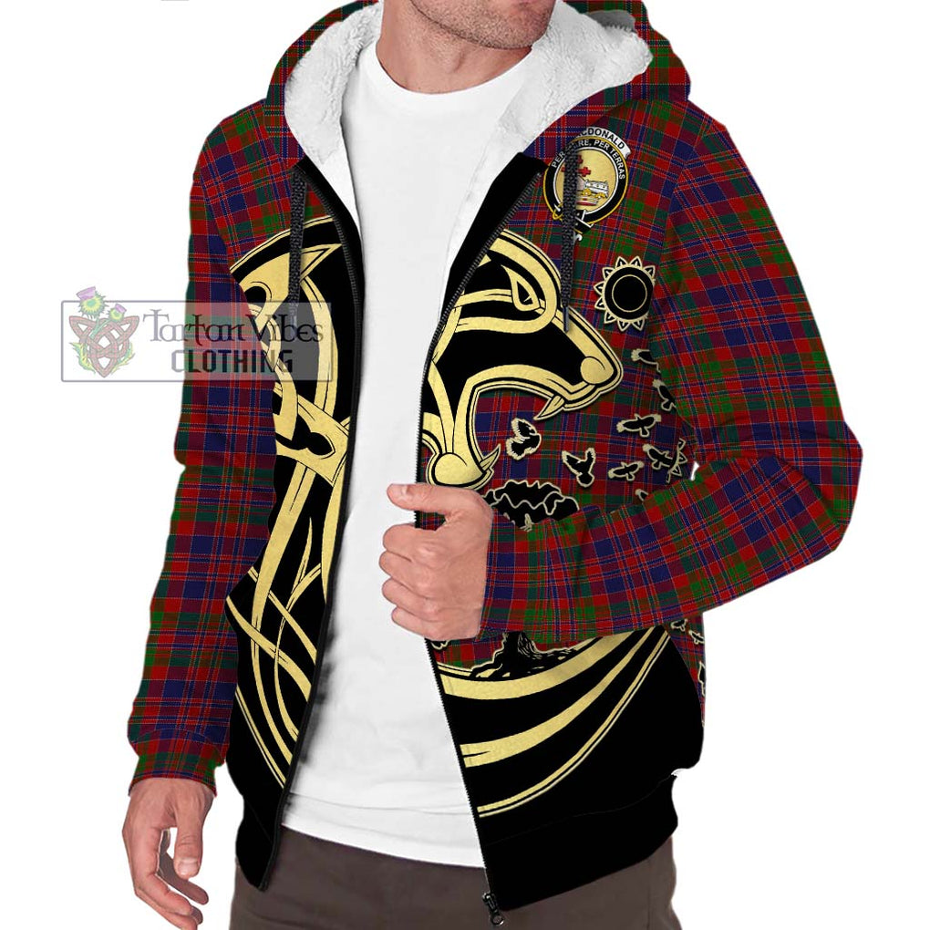 MacDonald of Boisdale Tartan Sherpa Hoodie with Family Crest Celtic Wolf Style Unisex S - Tartan Vibes Clothing
