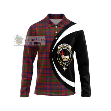 MacDonald of Boisdale Tartan Long Sleeve Polo Shirt with Family Crest Circle Style Unisex - Tartan Vibes Clothing