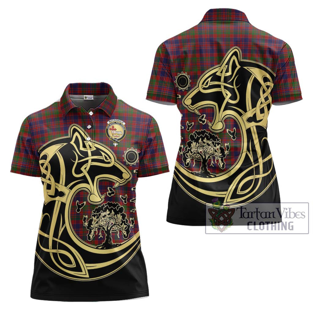 MacDonald of Boisdale Tartan Women's Polo Shirt with Family Crest Celtic Wolf Style Women - Tartanvibesclothing Shop