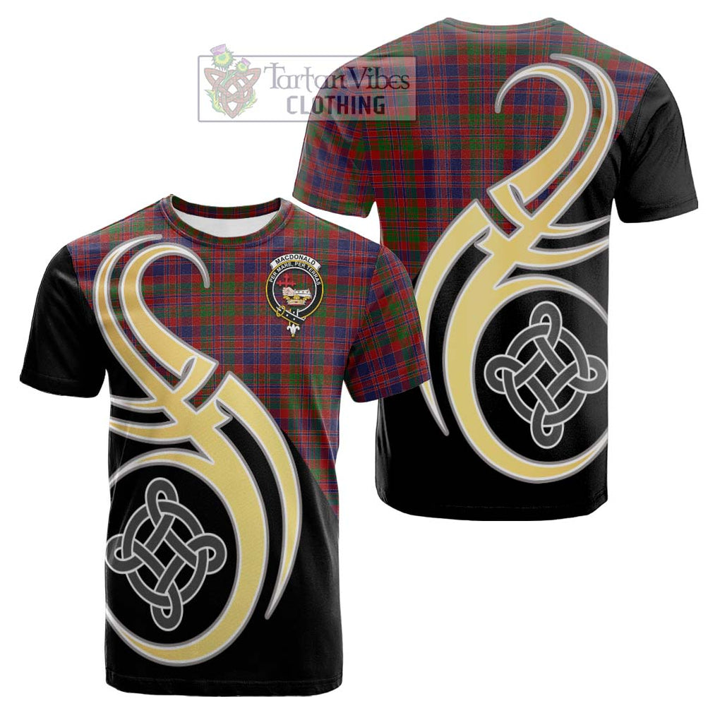 Tartan Vibes Clothing MacDonald of Boisdale Tartan Cotton T-shirt with Family Crest and Celtic Symbol Style