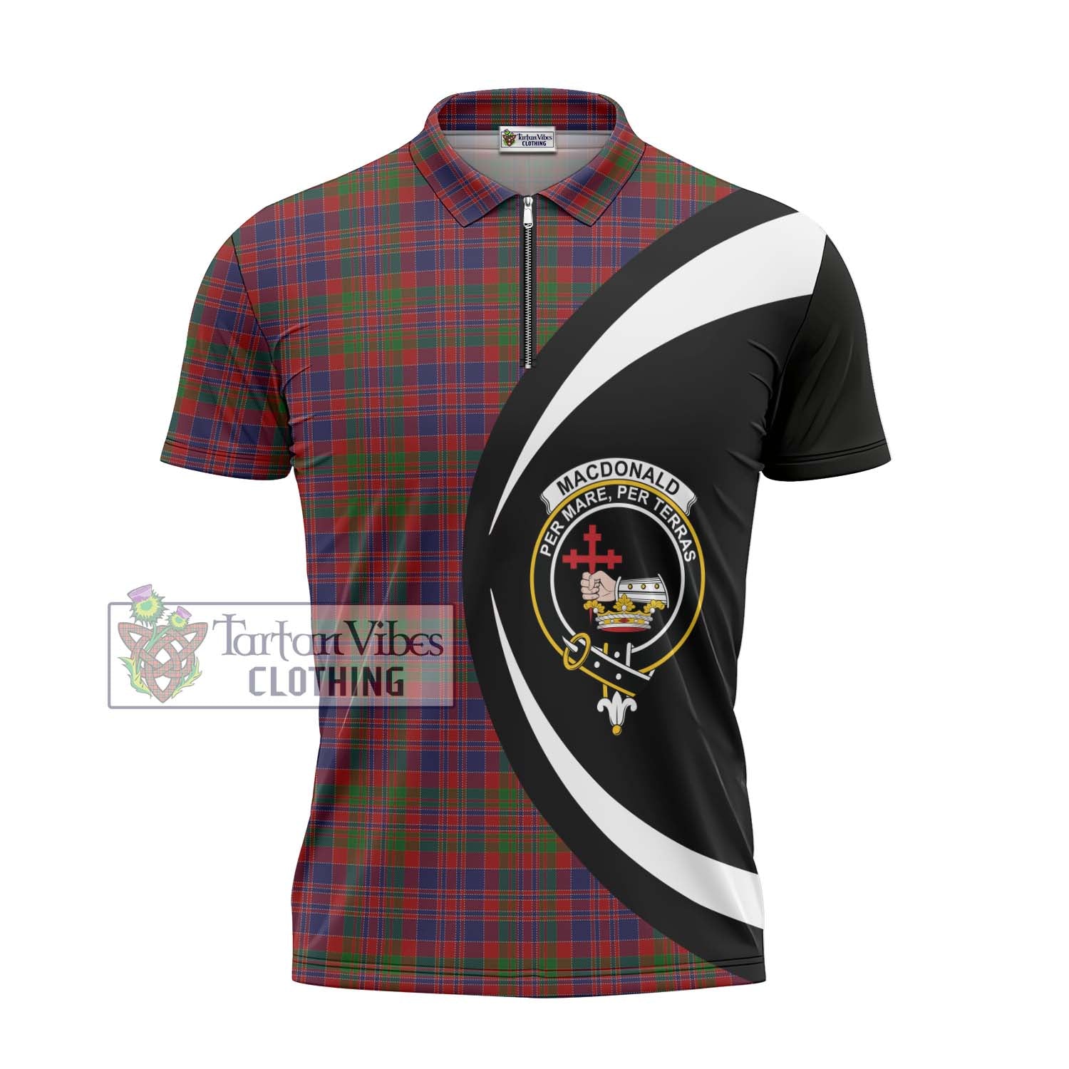 Tartan Vibes Clothing MacDonald of Boisdale Tartan Zipper Polo Shirt with Family Crest Circle Style