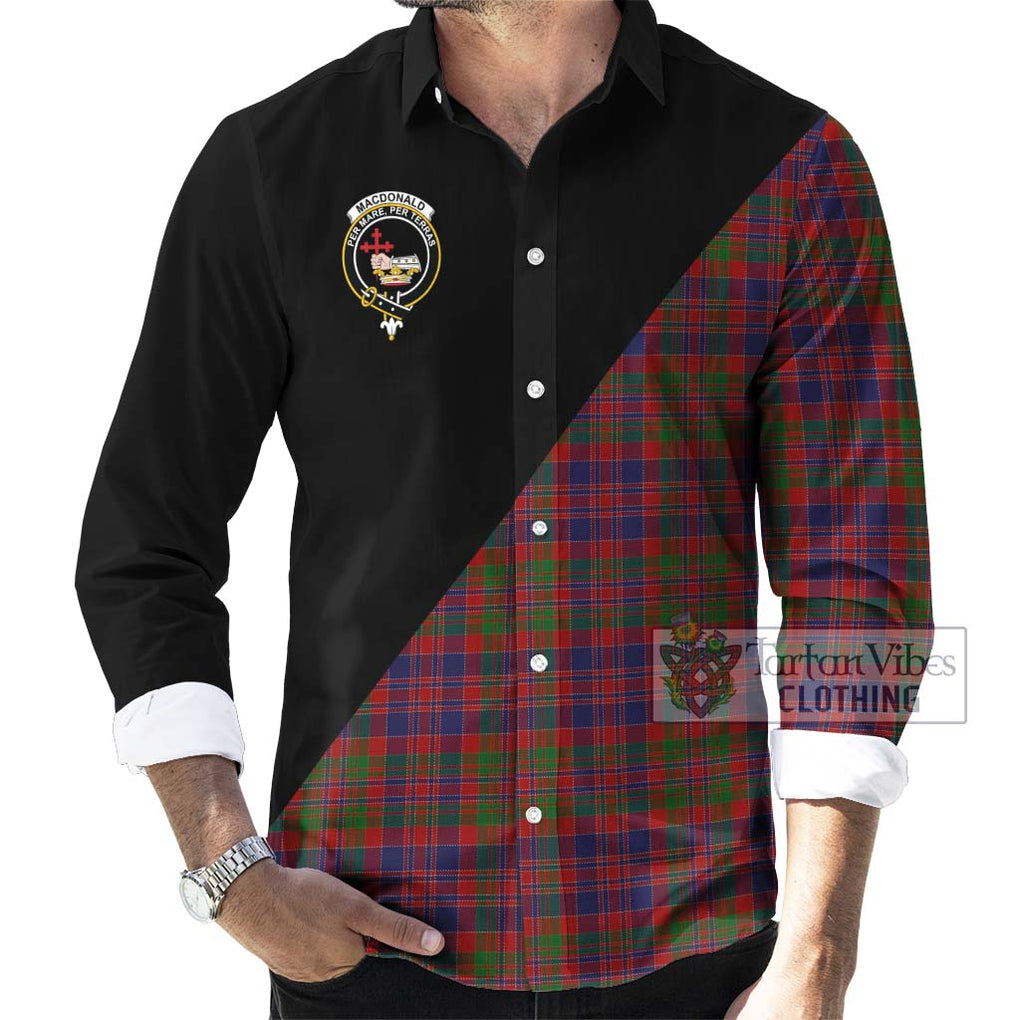 MacDonald of Boisdale Tartan Long Sleeve Button Shirt with Family Crest and Military Logo Style - Tartanvibesclothing Shop