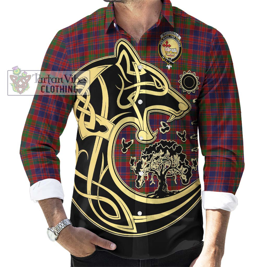 MacDonald of Boisdale Tartan Long Sleeve Button Shirt with Family Crest Celtic Wolf Style - Tartan Vibes Clothing