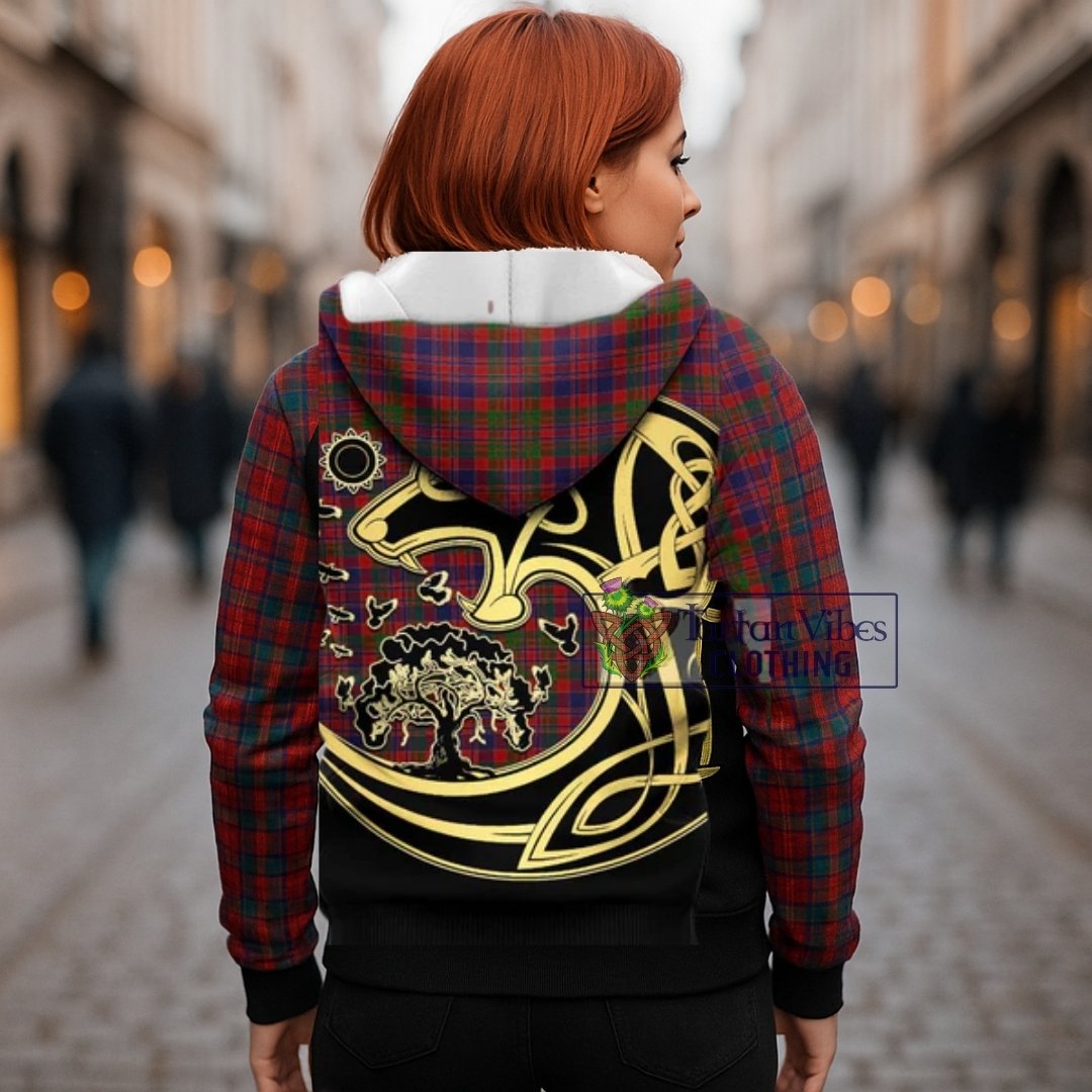 MacDonald of Boisdale Tartan Knitted Hoodie with Family Crest Celtic Wolf Style