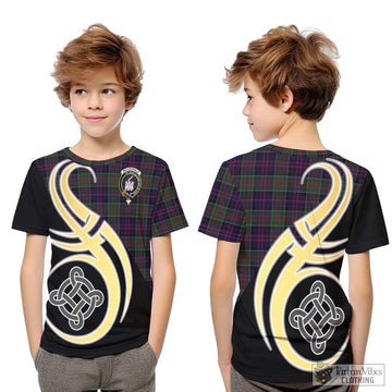 MacDonald (McDonald) of Clanranald Tartan Kid T-Shirt with Family Crest and Celtic Symbol Style