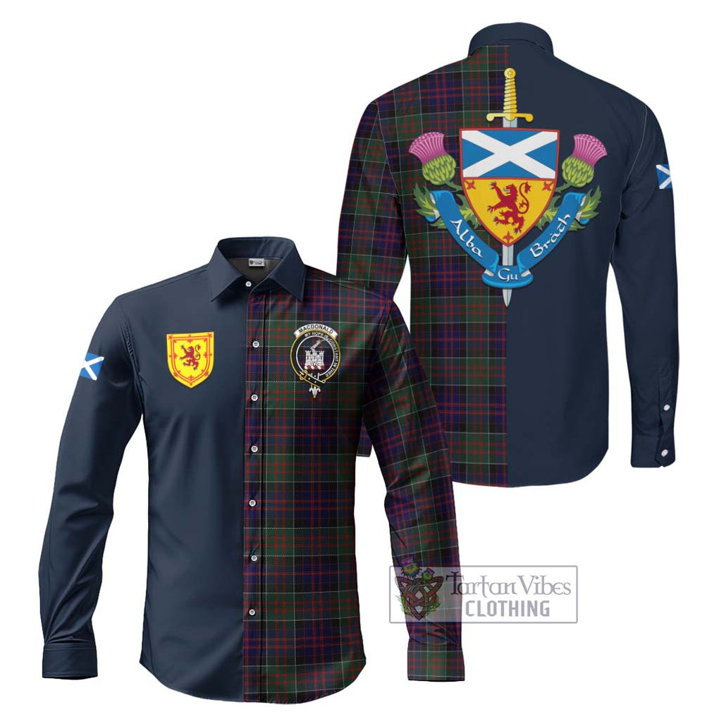 Tartan Vibes Clothing MacDonald of Clan Ranald Tartan Long Sleeve Button Shirt with Scottish Lion Royal Arm Half Style