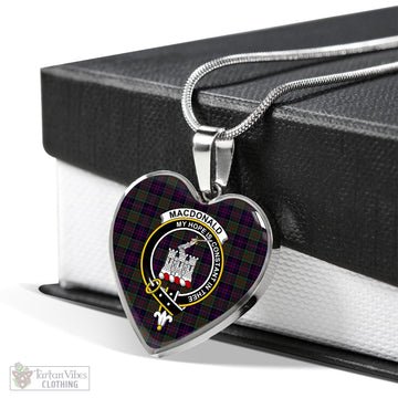 Tartan Vibes Clothing MacDonald of Clan Ranald Tartan Heart Necklace with Family Crest
