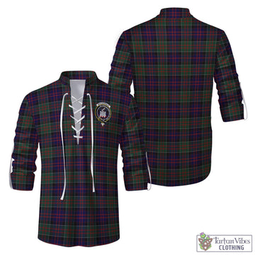 Tartan Vibes Clothing MacDonald of Clan Ranald Tartan Men's Scottish Traditional Jacobite Ghillie Kilt Shirt with Family Crest