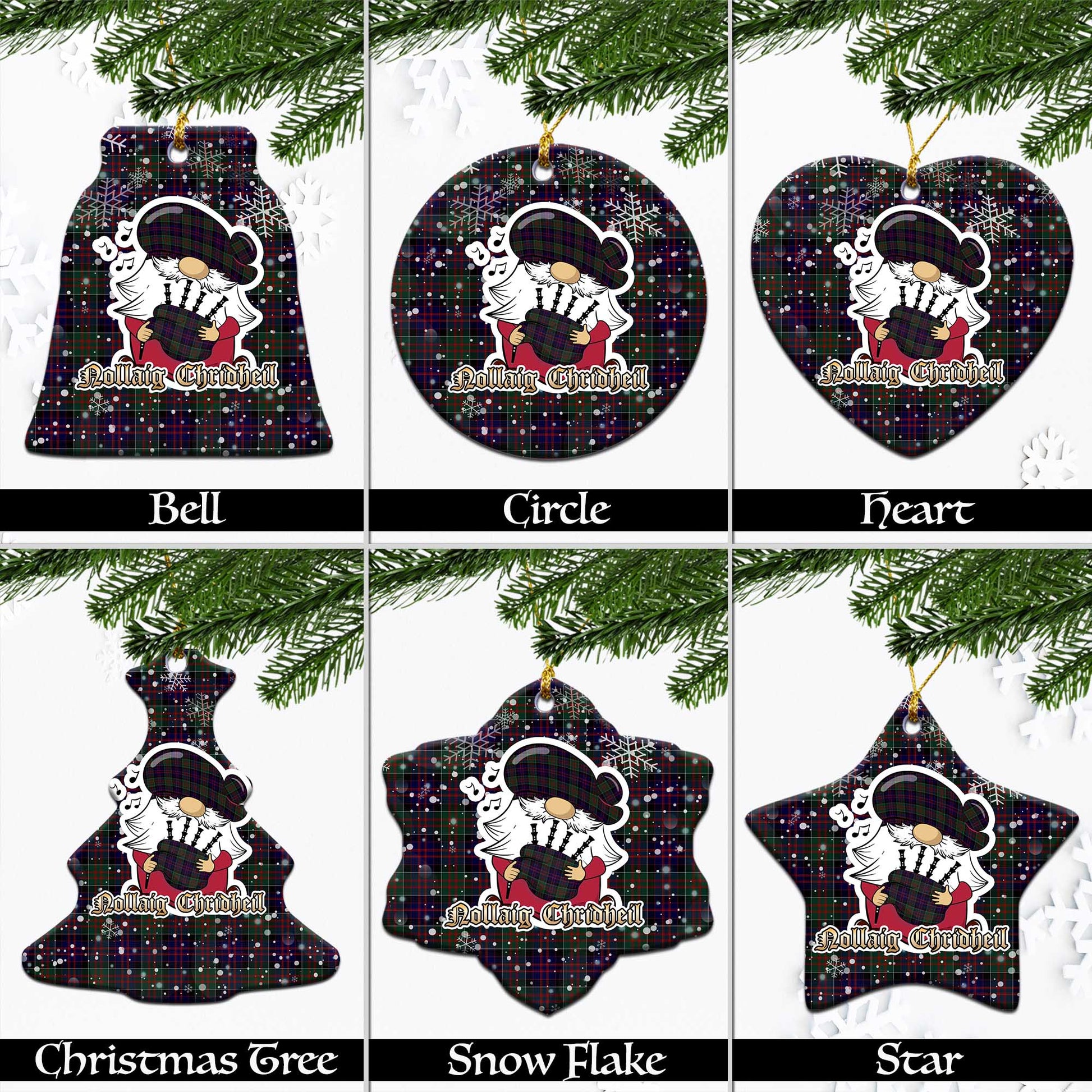 MacDonald of Clan Ranald Tartan Christmas Ornaments with Scottish Gnome Playing Bagpipes Ceramic - Tartanvibesclothing