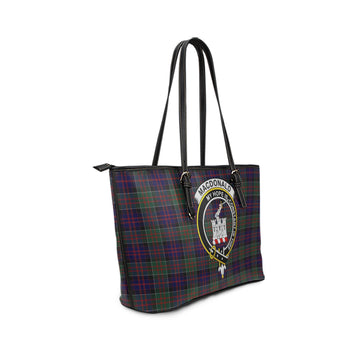 MacDonald of Clan Ranald Tartan Leather Tote Bag with Family Crest