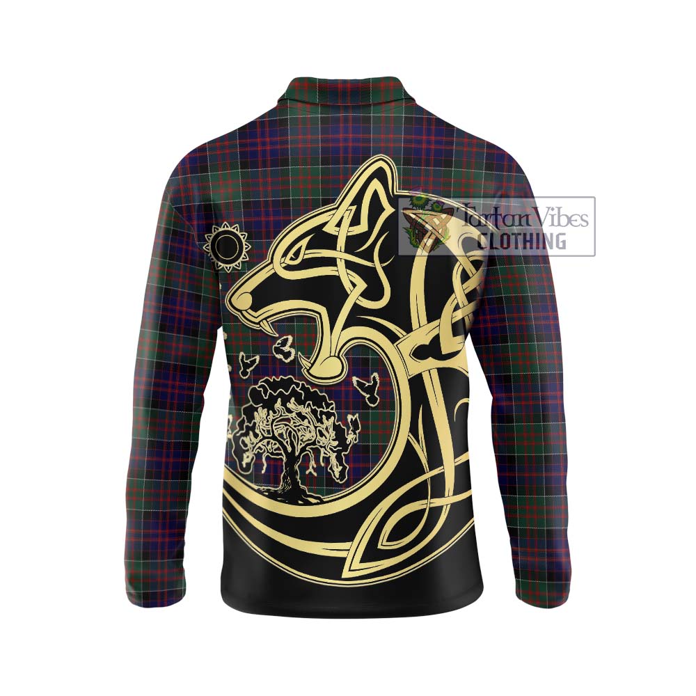 MacDonald (McDonald) of Clanranald Tartan Long Sleeve Polo Shirt with Family Crest Celtic Wolf Style - Tartanvibesclothing Shop
