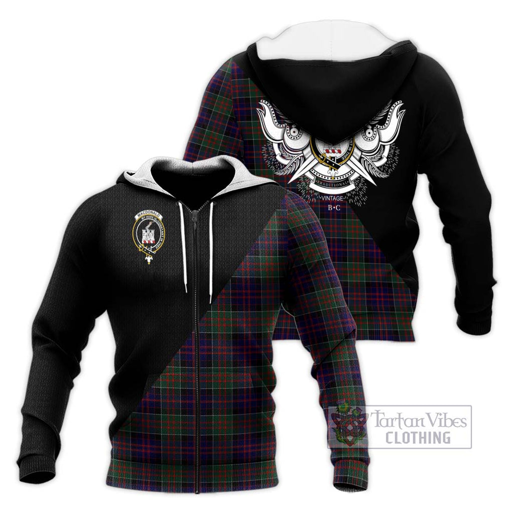 MacDonald (McDonald) of Clanranald Tartan Knitted Hoodie with Family Crest and Military Logo Style Unisex Knitted Zip Hoodie - Tartanvibesclothing Shop