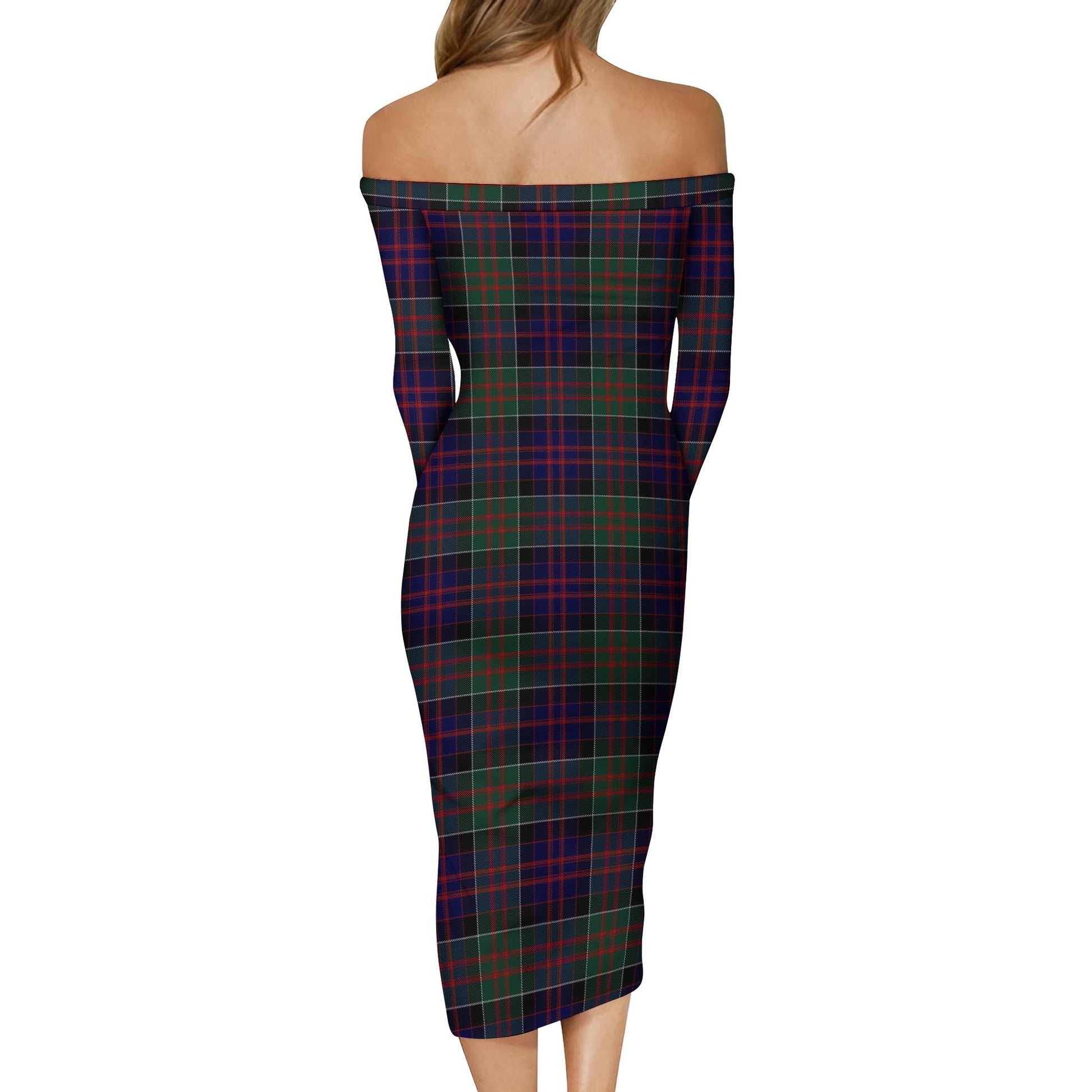 MacDonald of Clan Ranald Tartan Off Shoulder Lady Dress - Tartanvibesclothing