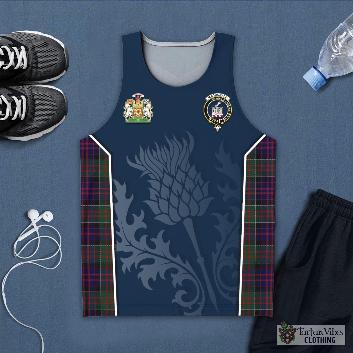 Tartan Vibes Clothing MacDonald of Clan Ranald Tartan Men's Tanks Top with Family Crest and Scottish Thistle Vibes Sport Style