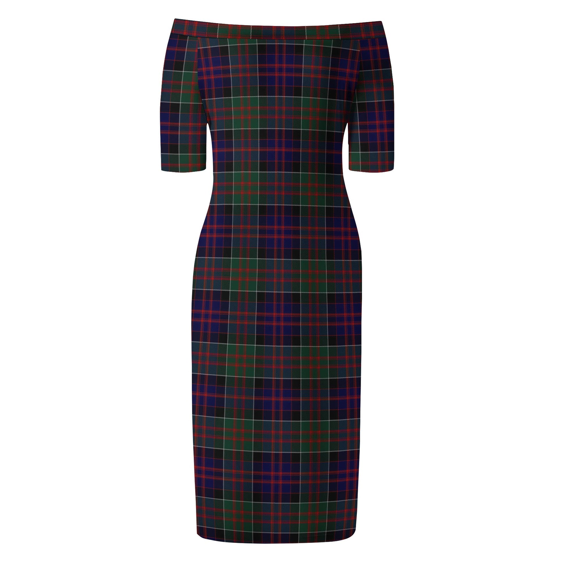 MacDonald of Clan Ranald Tartan Off Shoulder Lady Dress - Tartanvibesclothing
