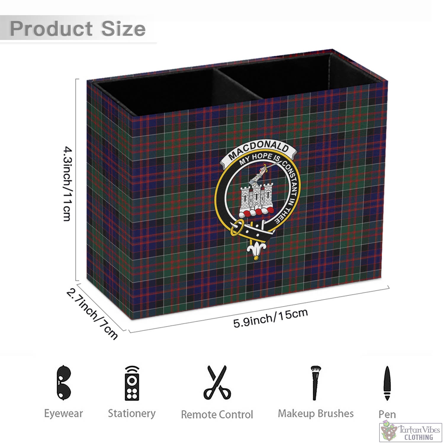 Tartan Vibes Clothing MacDonald of Clan Ranald Tartan Pen Holder with Family Crest